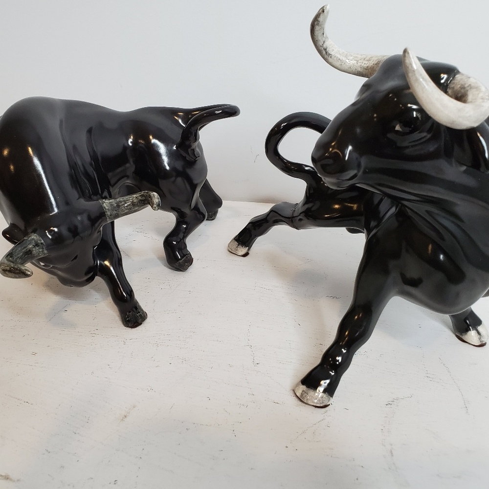 Vintage Ceramic Chocolate Brown Fighting Bulls - Picture 2 of 8